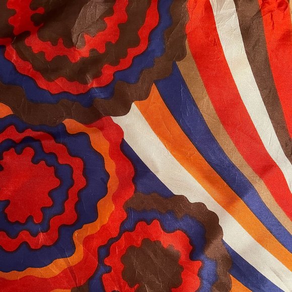 Vintage Mod Scarf - Graphic Floral and Stripes Motif - Picture 2 of 11